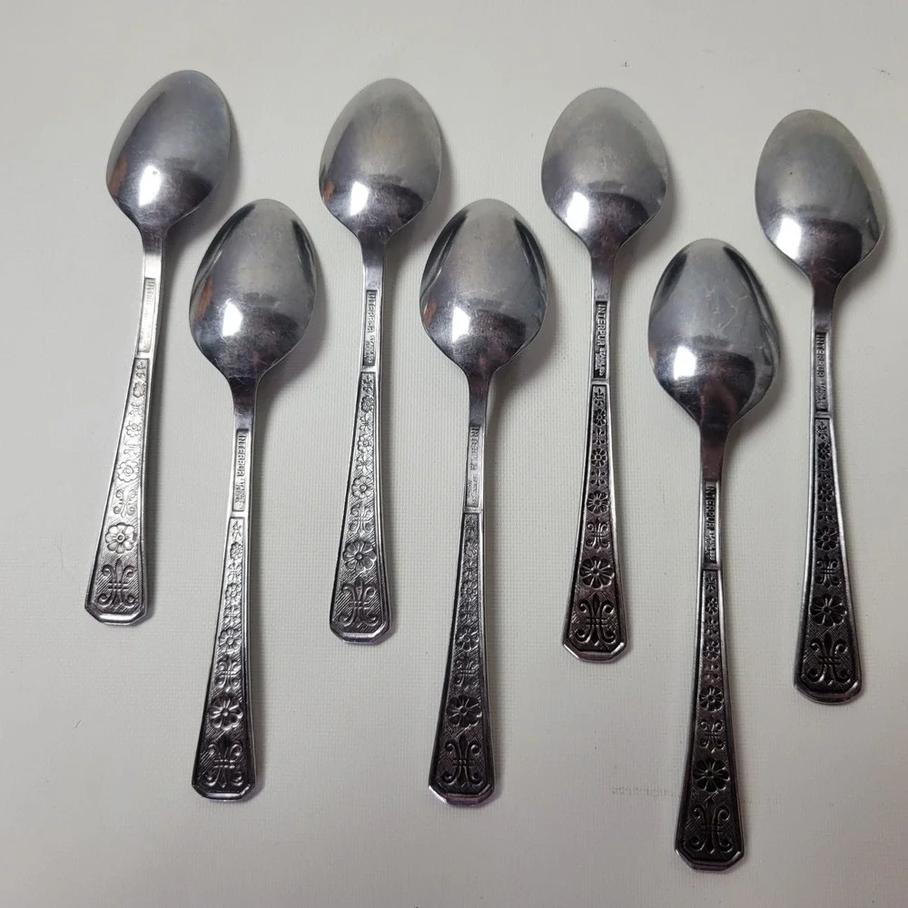 Interpur Florenz Stainless Steel Teaspoons Set of 7 Floral Fleur-de-lis Korea